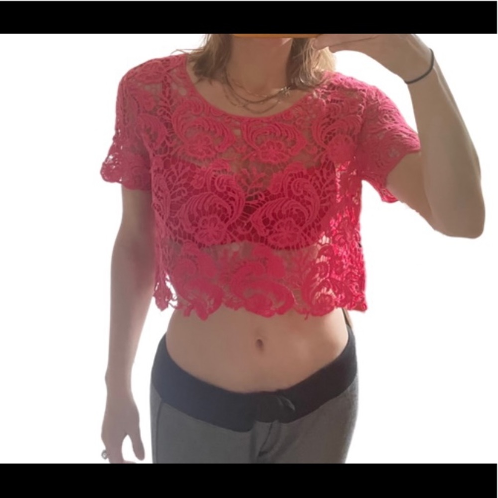 Hot Pink Lace Crop Top